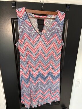Studio Works Blue, Red & White Chevron High-Low Dress